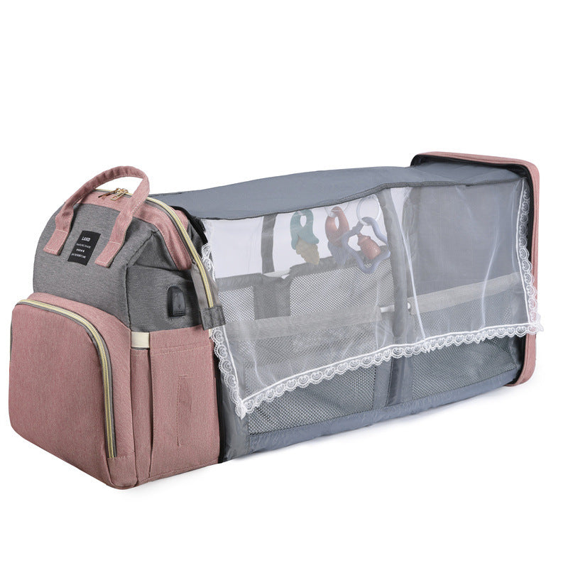 Multi-functional folding baby crib travel milk bottle large-capacity dry-wet separation mother and baby bag